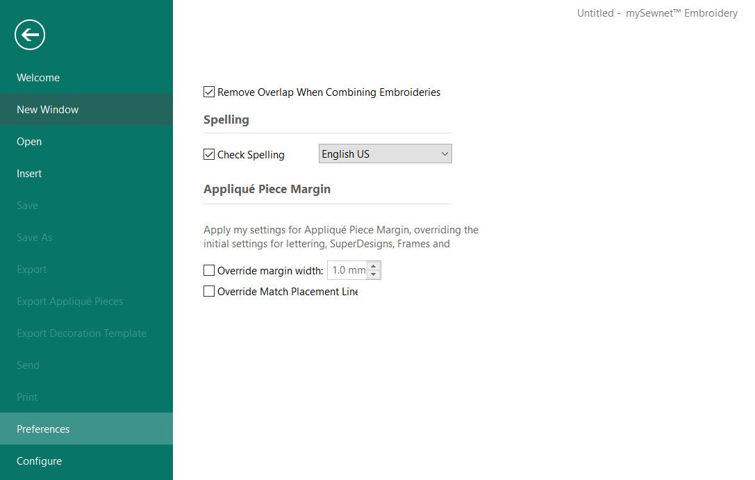 Começar a utilizar as definições do software Embroidery