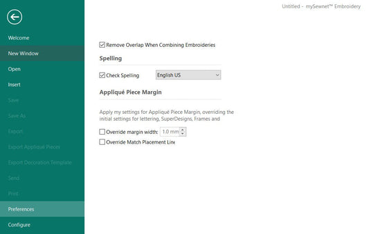 Começar a utilizar as definições do software Embroidery