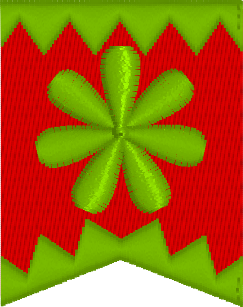 Green embroidered flower on a red and green background