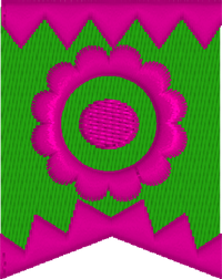Pink and green embroidered design with a floral pattern on a pink background