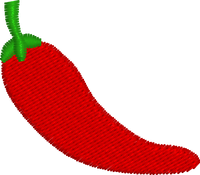 Red chili pepper with green stem on a white background