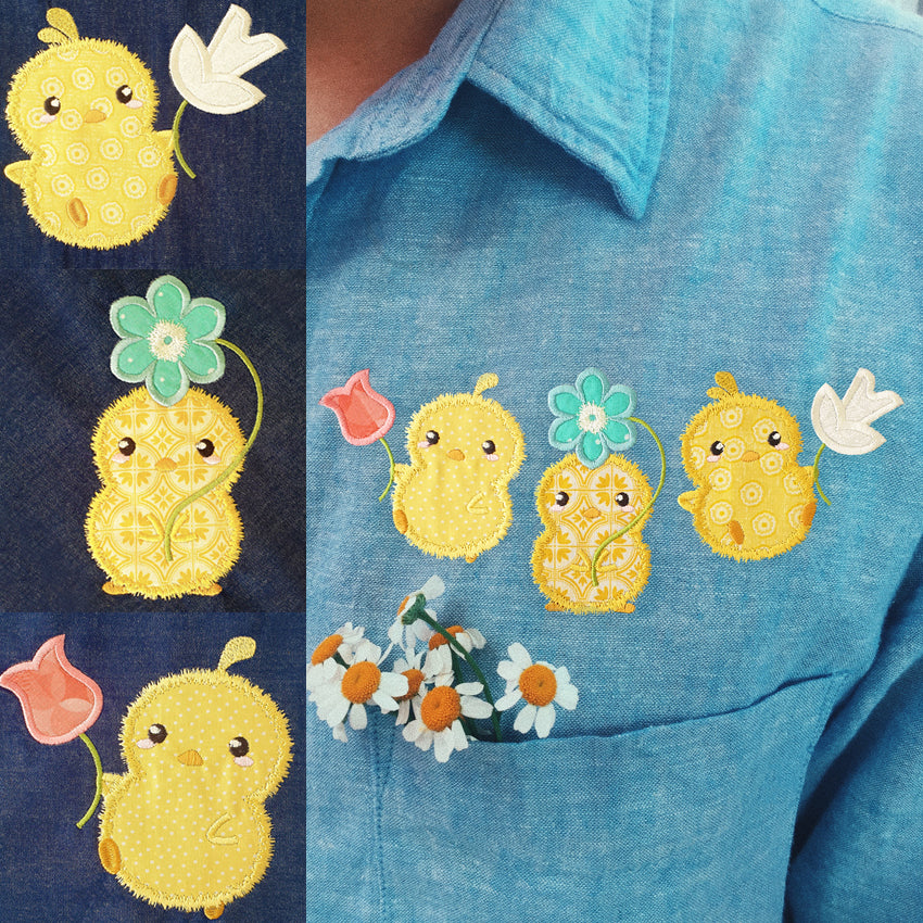 Chicks and Spring Flowers Applique